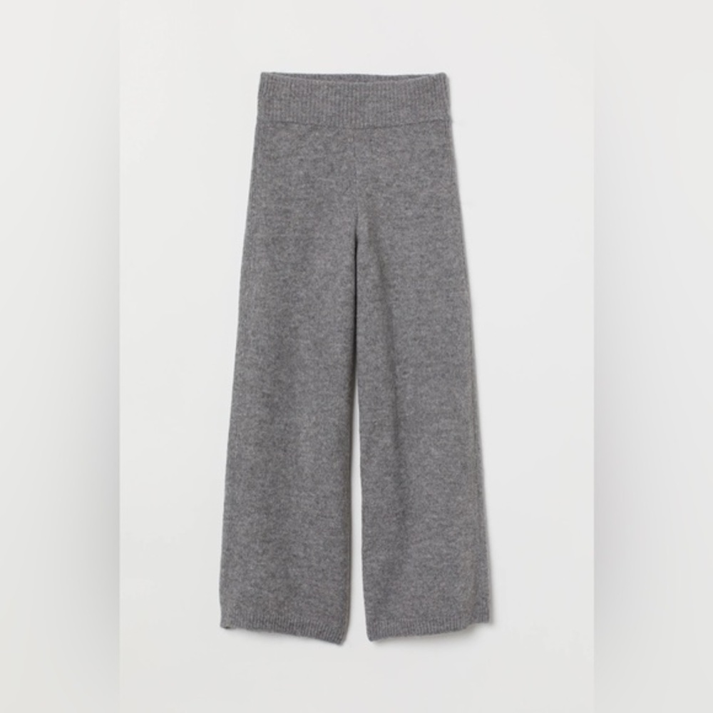 Gray Knit H&M High Rise Wool Blend Wide Leg Size Medium Stretchy Pants‎